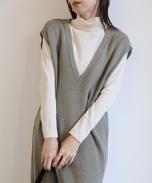 Ｖネックニットロングベストワンピース