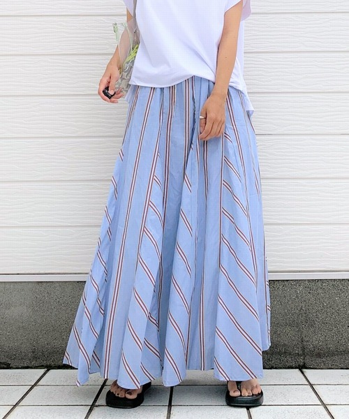 Q（キュー）の「ストライプマチ切替スカート（スカート・レディース・グリーン系その他/ブルー系その他・MEDIUM）」の2枚目の写真