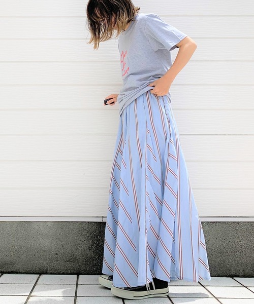 Q（キュー）の「ストライプマチ切替スカート（スカート・レディース・グリーン系その他/ブルー系その他・MEDIUM）」の9枚目の写真