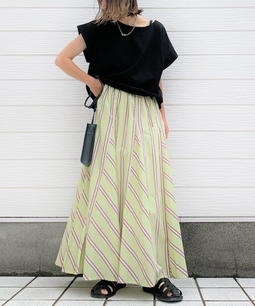 Q（キュー）の「ストライプマチ切替スカート（スカート・レディース・グリーン系その他/ブルー系その他・MEDIUM）」の5枚目の写真