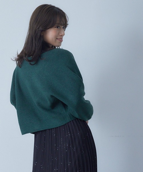 12Twelve Agenda（トゥエルブ　アジェンダ）の「Vネック多釦ドルマンクロップドニットカーディガン（カーディガン/ボレロ・レディース・グリーン/ライトグレー・M）」の20枚目の写真