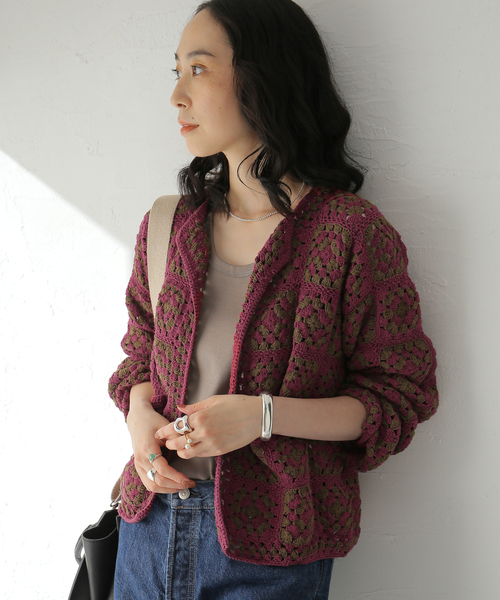 JOURNAL STANDARD(ジャーナルスタンダード)の「コットンクロシェカーディガン(カーディガン/ボレロ・レディース・ブラック/レッド・FREE)」の1枚目の写真