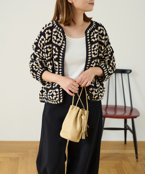 JOURNAL STANDARD(ジャーナルスタンダード)の「コットンクロシェカーディガン(カーディガン/ボレロ・レディース・ブラック/レッド・FREE)」の8枚目の写真