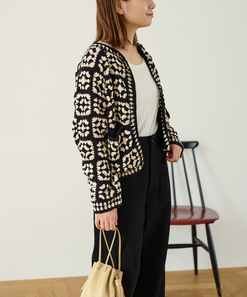 JOURNAL STANDARD(ジャーナルスタンダード)の「コットンクロシェカーディガン(カーディガン/ボレロ・レディース・ブラック/レッド・FREE)」の11枚目の写真