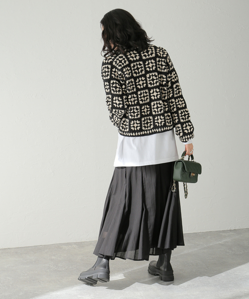 JOURNAL STANDARD(ジャーナルスタンダード)の「コットンクロシェカーディガン(カーディガン/ボレロ・レディース・ブラック/レッド・FREE)」の9枚目の写真