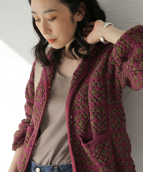 JOURNAL STANDARD(ジャーナルスタンダード)の「コットンクロシェカーディガン(カーディガン/ボレロ・レディース・ブラック/レッド・FREE)」の15枚目の写真