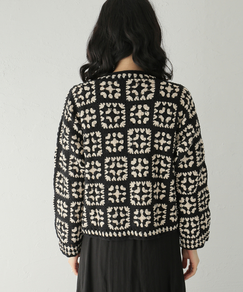 JOURNAL STANDARD(ジャーナルスタンダード)の「コットンクロシェカーディガン(カーディガン/ボレロ・レディース・ブラック/レッド・FREE)」の7枚目の写真