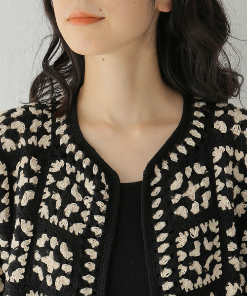 JOURNAL STANDARD(ジャーナルスタンダード)の「コットンクロシェカーディガン(カーディガン/ボレロ・レディース・ブラック/レッド・FREE)」の10枚目の写真