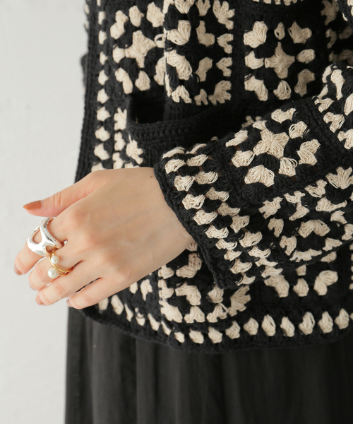 JOURNAL STANDARD(ジャーナルスタンダード)の「コットンクロシェカーディガン(カーディガン/ボレロ・レディース・ブラック/レッド・FREE)」の19枚目の写真