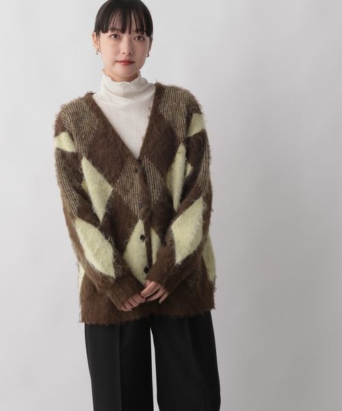 LOWRYS FARM（ローリーズファーム）の「アーガイルシャギーカーディガン　162394（カーディガン/ボレロ・レディース・ブラック/ブルー/イエロー・FREE）」の7枚目の写真