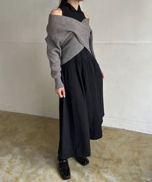 Jewelobe | クロスカシュクールニット＆ウィングカラーアメスリワンピースセット(ワンピース)