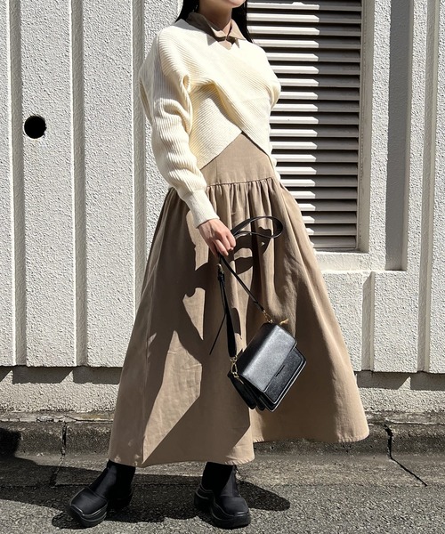 Jewelobe（ジュエローブ）の「クロスカシュクールニット＆ウィングカラーアメスリワンピースセット（ワンピース・レディース・ブラック/アイボリー/杢グレー・FREE）」の15枚目の写真