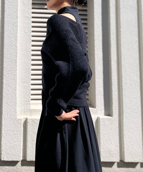 Jewelobe（ジュエローブ）の「クロスカシュクールニット＆ウィングカラーアメスリワンピースセット（ワンピース・レディース・ブラック/アイボリー/杢グレー・FREE）」の4枚目の写真