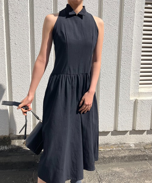 Jewelobe（ジュエローブ）の「クロスカシュクールニット＆ウィングカラーアメスリワンピースセット（ワンピース・レディース・ブラック/アイボリー/杢グレー・FREE）」の9枚目の写真