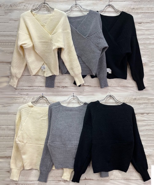 Jewelobe（ジュエローブ）の「クロスカシュクールニット＆ウィングカラーアメスリワンピースセット（ワンピース・レディース・ブラック/アイボリー/杢グレー・FREE）」の12枚目の写真