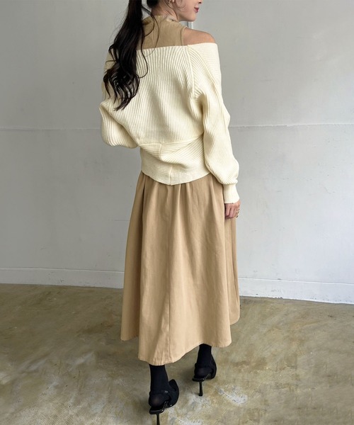 Jewelobe（ジュエローブ）の「クロスカシュクールニット＆ウィングカラーアメスリワンピースセット（ワンピース・レディース・ブラック/アイボリー/杢グレー・FREE）」の18枚目の写真