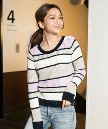 AZUL by moussy | 12GA100マルチボーダー長袖PO(ニット/セーター)