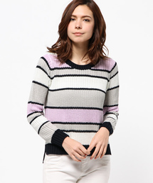 AZUL by moussy | 12GA100マルチボーダー長袖PO(ニット/セーター)