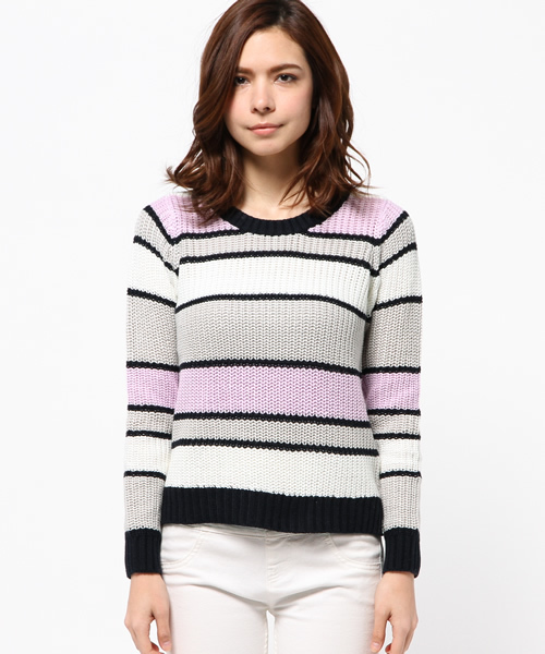 AZUL by moussy（アズールバイマウジー）の「12GA100マルチボーダー長袖PO（ニット/セーター・レディース・グレー系その他/ブラック系その他/パープル系その他・MEDIUM/SMALL）」の4枚目の写真