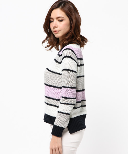 AZUL by moussy（アズールバイマウジー）の「12GA100マルチボーダー長袖PO（ニット/セーター・レディース・グレー系その他/ブラック系その他/パープル系その他・MEDIUM/SMALL）」の5枚目の写真