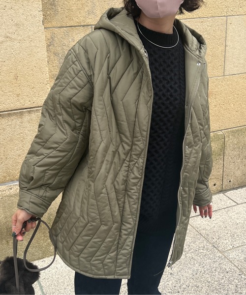 Chez toi（シェトワ）の「ウォッシャブル中綿フードコート（ダウンジャケット/コート・レディース・カーキ/アイボリー・FREE）」の5枚目の写真