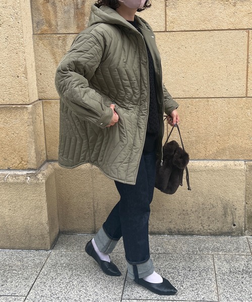 Chez toi（シェトワ）の「ウォッシャブル中綿フードコート（ダウンジャケット/コート・レディース・カーキ/アイボリー・FREE）」の6枚目の写真