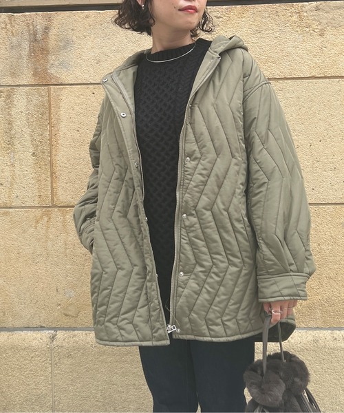 Chez toi（シェトワ）の「ウォッシャブル中綿フードコート（ダウンジャケット/コート・レディース・カーキ/アイボリー・FREE）」の10枚目の写真