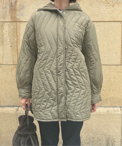 Chez toi（シェトワ）の「ウォッシャブル中綿フードコート（ダウンジャケット/コート・レディース・カーキ/アイボリー・FREE）」の12枚目の写真