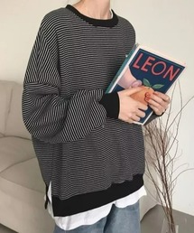 H.Warren（エイチウォーレン）の「サイドスリットボーダー配色ラインプルオーバー（Tシャツ/カットソー）」