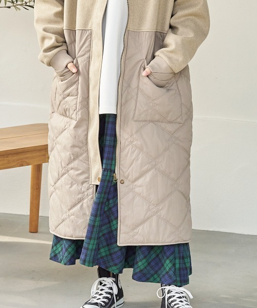 セール】キルティングフェイクメルトン切替ロングコート（その他