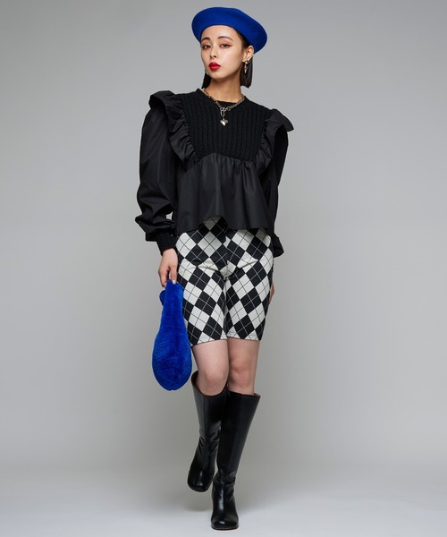 Narcissus(ナルシス)の「【WEBSTORE 限定商品】ニットフリルドッキングシャツ(シャツ/ブラウス・レディース・ブラック/ホワイト・FREE)」の5枚目の写真