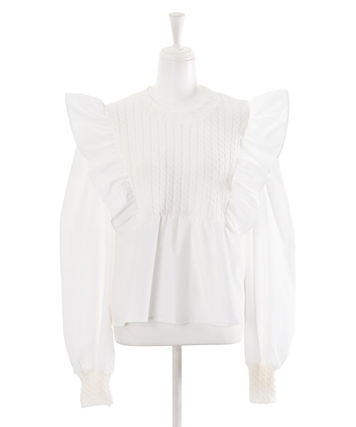 Narcissus(ナルシス)の「【WEBSTORE 限定商品】ニットフリルドッキングシャツ(シャツ/ブラウス・レディース・ブラック/ホワイト・FREE)」の8枚目の写真