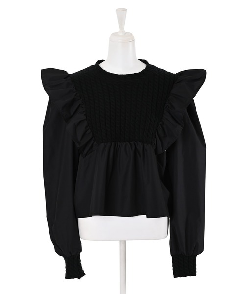 Narcissus(ナルシス)の「【WEBSTORE 限定商品】ニットフリルドッキングシャツ(シャツ/ブラウス・レディース・ブラック/ホワイト・FREE)」の11枚目の写真