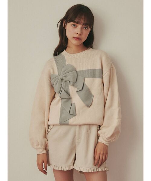 merry jenny(メリージェニー)の「プレゼントリボンニット(ニット/セーター・レディース・アイボリー/ボルドー・FREE)」の2枚目の写真