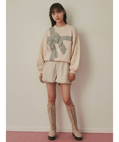 merry jenny(メリージェニー)の「プレゼントリボンニット(ニット/セーター・レディース・アイボリー/ボルドー・FREE)」の4枚目の写真