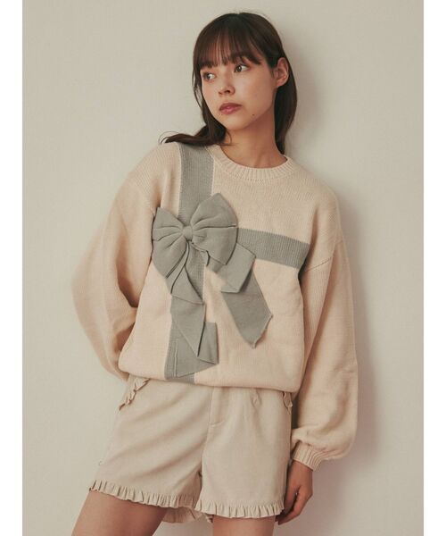 merry jenny(メリージェニー)の「プレゼントリボンニット(ニット/セーター・レディース・アイボリー/ボルドー・FREE)」の5枚目の写真