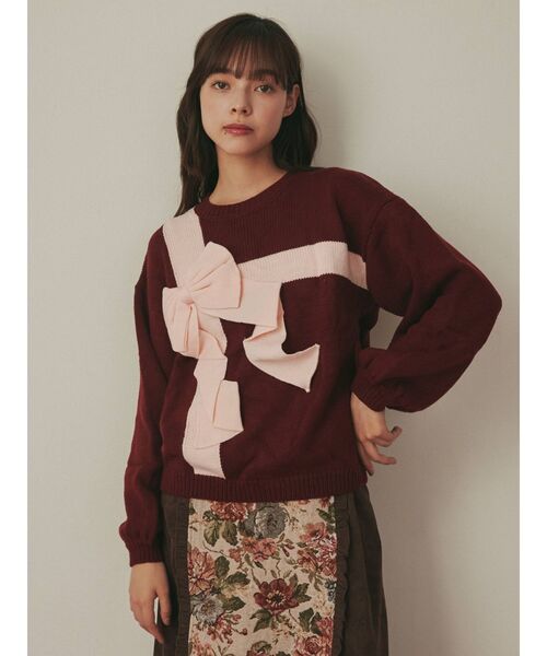 merry jenny(メリージェニー)の「プレゼントリボンニット(ニット/セーター・レディース・アイボリー/ボルドー・FREE)」の12枚目の写真