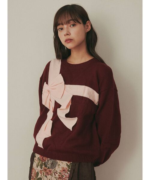 merry jenny(メリージェニー)の「プレゼントリボンニット(ニット/セーター・レディース・アイボリー/ボルドー・FREE)」の13枚目の写真