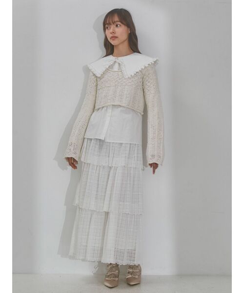 merry jenny（メリージェニー）の「crochetフレアスリーブニットtops（ニット/セーター・レディース・アイボリー/ブラック・FREE）」の12枚目の写真