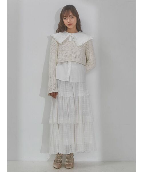 merry jenny（メリージェニー）の「crochetフレアスリーブニットtops（ニット/セーター・レディース・アイボリー/ブラック・FREE）」の13枚目の写真