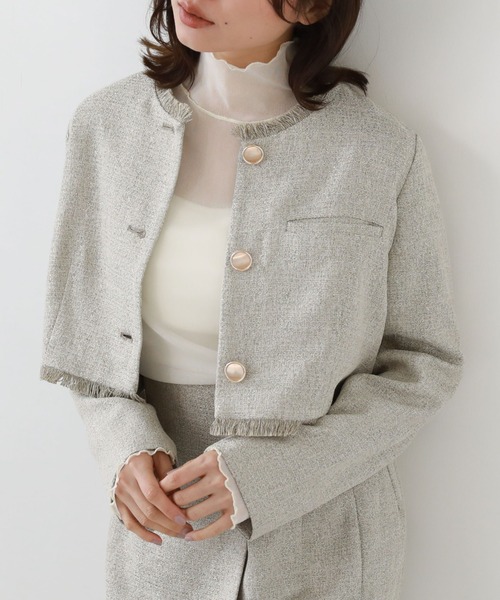 archives（アルシーヴ）の「ノーカラーツイードショートジャケット（ノーカラージャケット・レディース・アイボリー/グレー/モカ・MEDIUM）」の3枚目の写真