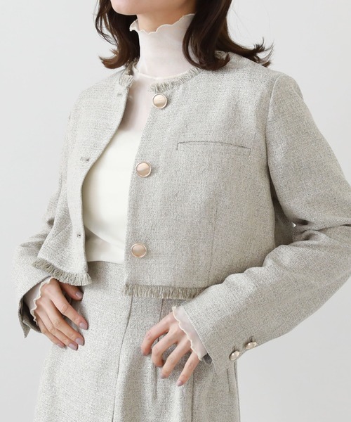 archives（アルシーヴ）の「ノーカラーツイードショートジャケット（ノーカラージャケット・レディース・アイボリー/グレー/モカ・MEDIUM）」の11枚目の写真