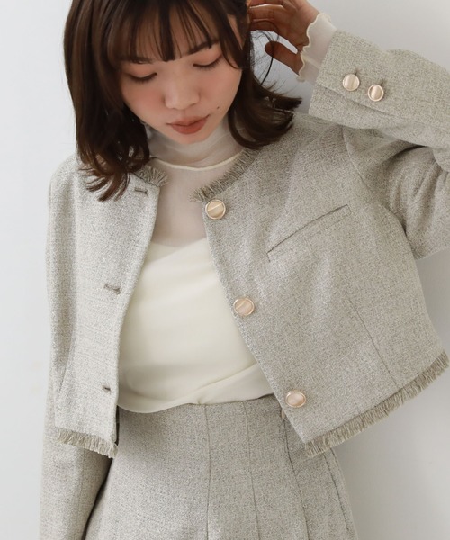 archives（アルシーヴ）の「ノーカラーツイードショートジャケット（ノーカラージャケット・レディース・アイボリー/グレー/モカ・MEDIUM）」の14枚目の写真