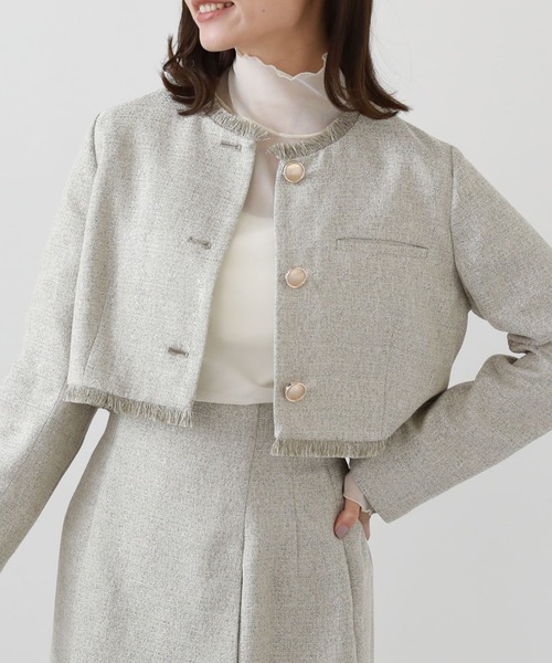 archives（アルシーヴ）の「ノーカラーツイードショートジャケット（ノーカラージャケット・レディース・アイボリー/グレー/モカ・MEDIUM）」の15枚目の写真