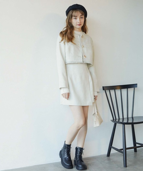 archives（アルシーヴ）の「ノーカラーツイードショートジャケット（ノーカラージャケット・レディース・アイボリー/グレー/モカ・MEDIUM）」の5枚目の写真