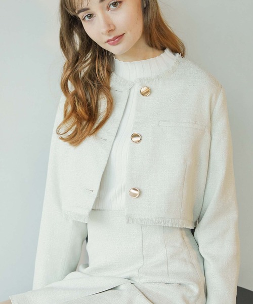 archives（アルシーヴ）の「ノーカラーツイードショートジャケット
