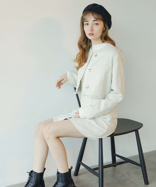 archives（アルシーヴ）の「ノーカラーツイードショートジャケット（ノーカラージャケット・レディース・アイボリー/グレー/モカ・MEDIUM）」の8枚目の写真