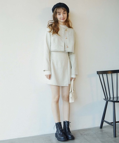 archives（アルシーヴ）の「ノーカラーツイードショートジャケット（ノーカラージャケット・レディース・アイボリー/グレー/モカ・MEDIUM）」の7枚目の写真