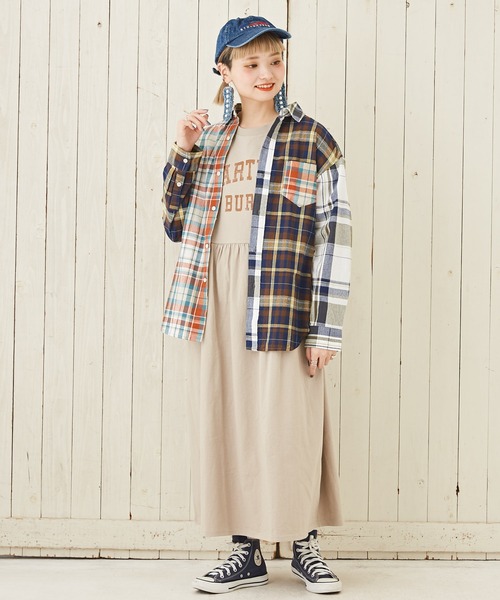 CUBE SUGAR(キューブシュガー)の「空紡糸先染めチェックレギュラーロングシャツ(シャツ/ブラウス・レディース・ホワイト/オレンジ/ネイビー/マルチ・M)」の7枚目の写真