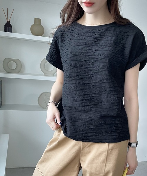 Java(ジャバ)の「《JaVaジャバ コラボ》これ1枚でサマになる!上品見えふくれジャガードフレンチトップス(Tシャツ/カットソー・レディース・カーキ/モカ/アイボリー/ブラック・X-LARGE/SMALL/MEDIUM/LARGE)」の16枚目の写真